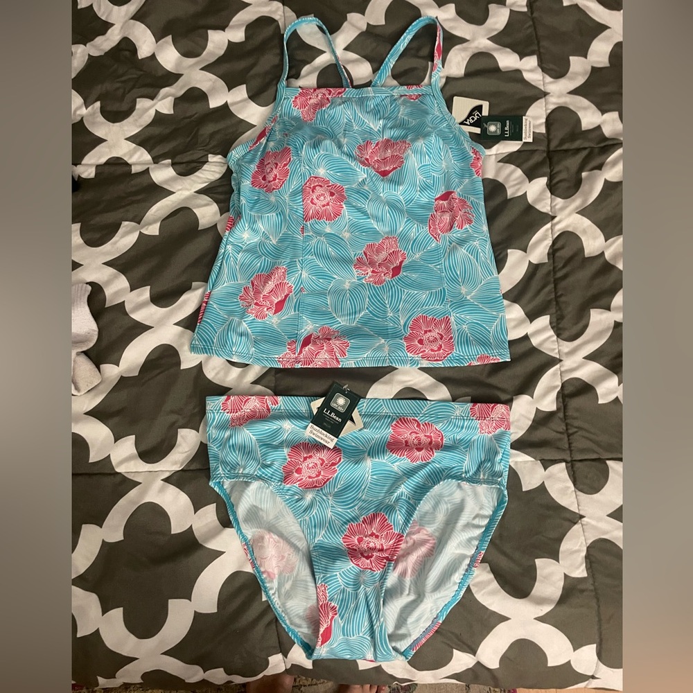 L.L. Bean Blue and Pink Floral Swimwear